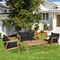 Costway 8PCS Patio Rattan Furniture Set Wooden Cushioned Sofa with Black & Turquoise Cover